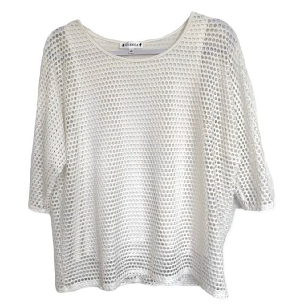 Agenda Open Knit Blouse Coastal Cottage Summer Scoop Neck Lined White Size L